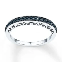 Black Diamond Anniversary Ring 1/4 Ct Tw Round-cut 10K White Gold