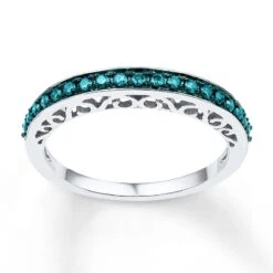 Blue Diamond Anniversary Ring 1/4 Ct Tw Round-cut 10K White Gold