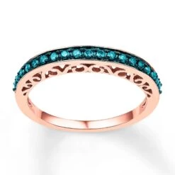 Blue Diamond Anniversary Ring 1/4 Ct Tw Round-cut 10K Rose Gold