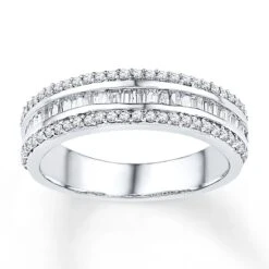 Diamond Anniversary Ring 1 Ct Tw Baguette-cut 10K White Gold