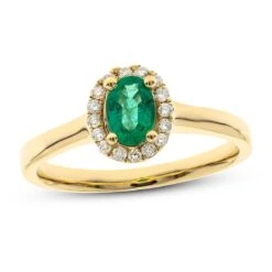 Emerald & Diamond Ring 1/8 Ct Tw 10K Yellow Gold