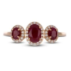 Three-Stone Ruby & Diamond Ring 1/8 Ct Tw Oval, Round-Cut 10K Rose Gold -Vrai shop V 135355105 2 800