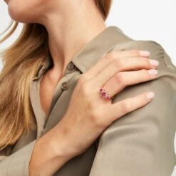 Three-Stone Ruby & Diamond Ring 1/8 Ct Tw Oval, Round-Cut 10K Rose Gold -Vrai shop V 135355105 6 800