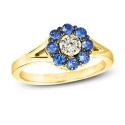 Le Vian Diamond & Sapphire Ring 1/20 Ct Tw Diamonds 14K Honey Gold
