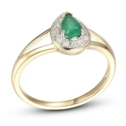 Emerald & Diamond Ring 1/20 Ct Tw 10K Yellow Gold