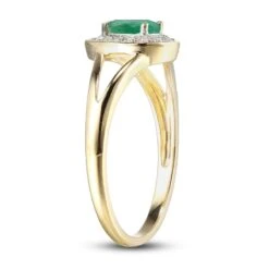 Emerald & Diamond Ring 1/20 Ct Tw 10K Yellow Gold -Vrai shop V 135402600 2 800
