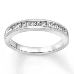 Diamond Wedding Band 1/3 Ct Tw Baguette & Round 14K White Gold