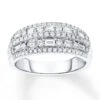 Diamond Anniversary Ring 1 Ct Tw Round/Baguette 14K White Gold