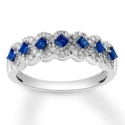 Sapphire Anniversary Band 1/4 Ct Tw Diamonds 10K White Gold