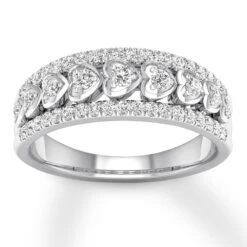 Diamond Heart Anniversary Band 1/2 Ct Tw Round 14K White Gold