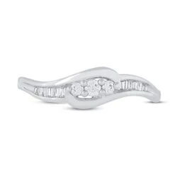 Diamond Anniversary Ring 1/6 Ct Tw Baguette/Round-cut 10K White Gold -Vrai shop V 533317208 3 800