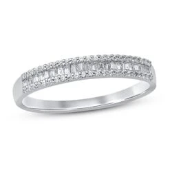 Diamond Anniversary Ring 1/4 Ct Tw Round/Baguette 10K White Gold