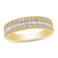 Diamond Anniversary Ring 1/2 Ct Tw Round/Baguette 10K Yellow Gold