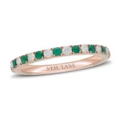 Neil Lane Emerald & Diamond Anniversary Ring 1/5 Ct Tw 14K Rose Gold