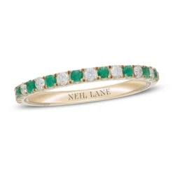 Neil Lane Emerald & Diamond Anniversary Ring 1/5 Ct Tw 14K Yellow Gold