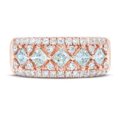 THE LEO First Light Diamond Princess & Round-Cut Anniversary Ring 1-1/2 Ct Tw 14K Rose Gold -Vrai shop V 994101400 2 800